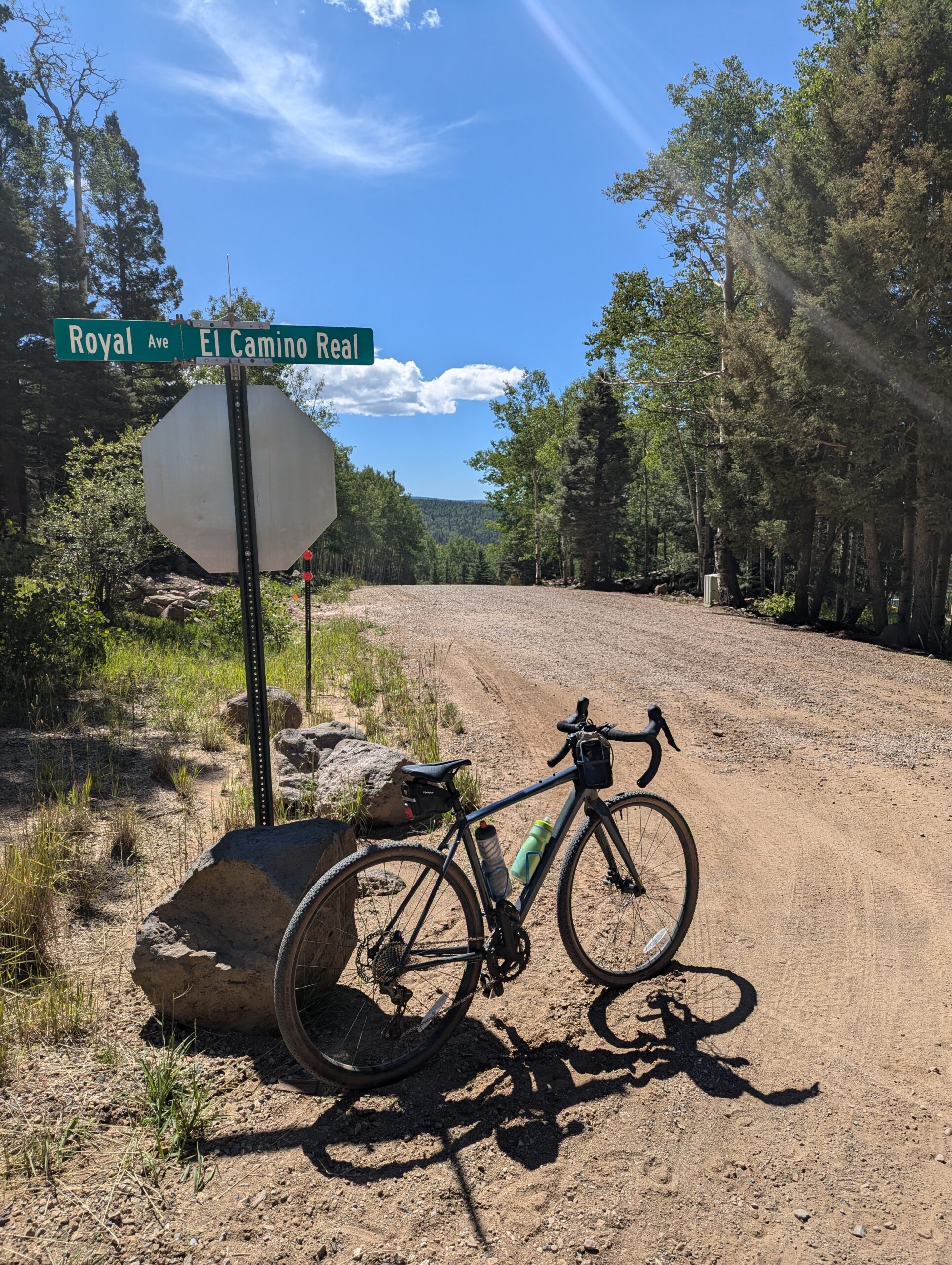 Bike on gravel road in Angel Fire.