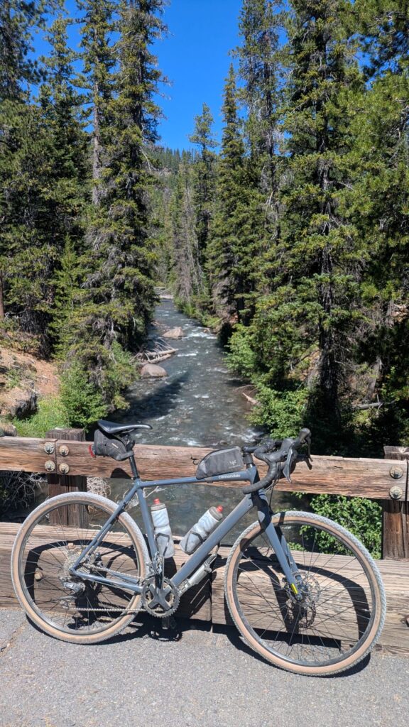 River in Oregon with gravel bike